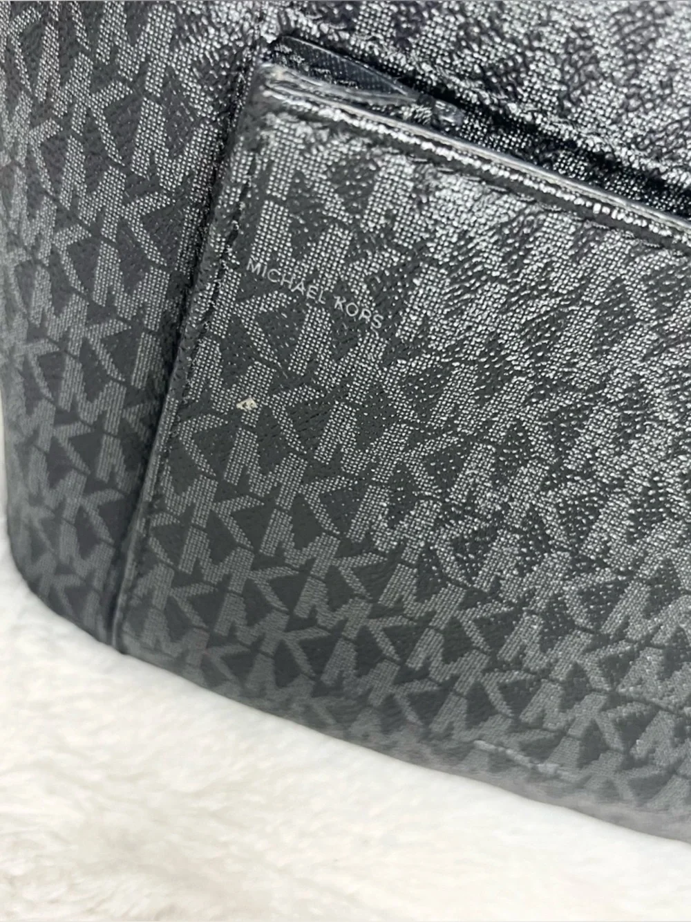 Michael Kors Black Signature MK Logo Jet Set Tote Bag with Front Pocket